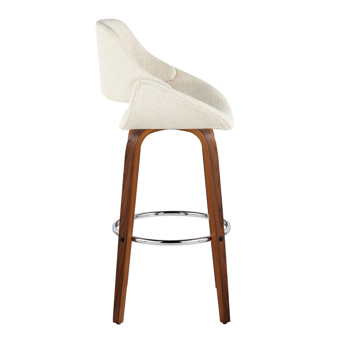 Fabrizzi - 30" Fixed-Height Barstool With Swivel And Round Chrome Metal Footrest (Set of 2) - Walnut Wood
