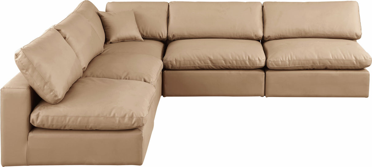 Comfy - 5 Piece Faux Leather Modular Corner Armless Sectional - Tan