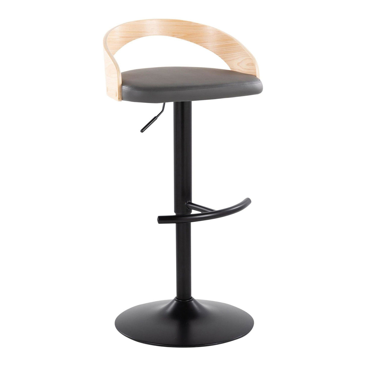 Grotto - Adjustable Barstool - Black Metal, Natural Wood