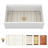 Workstation, Single Bowl Apron Front Kitchen Sink - White