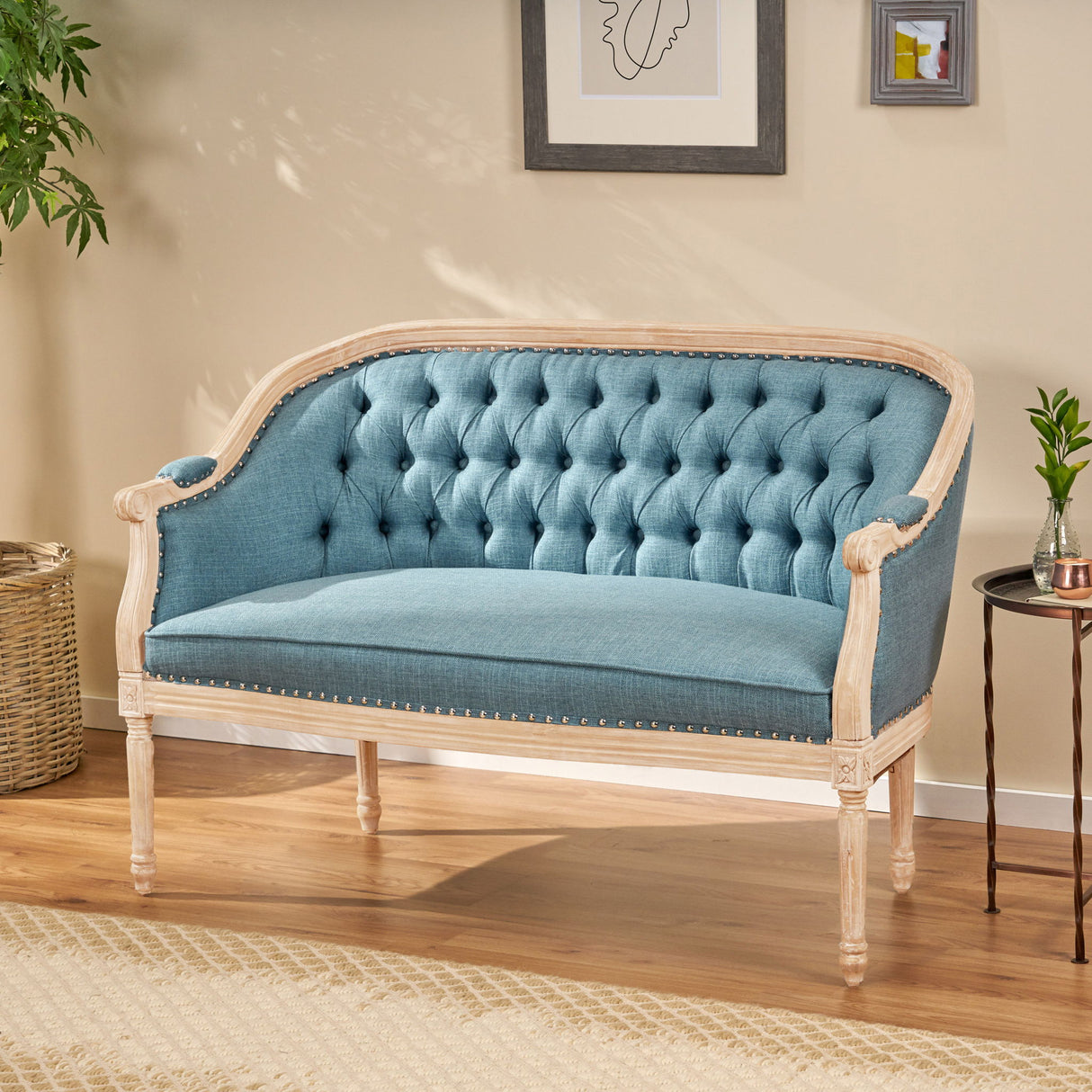 French Country Chesterfield Style Tufted Loveseat