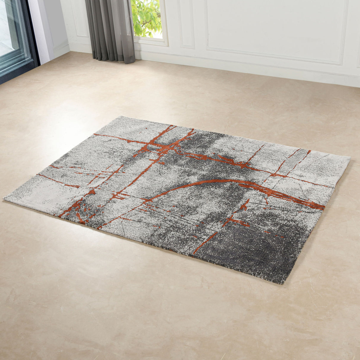 Quarry - 5' X 6.5' Abstract Area Rug - Gray / Orange
