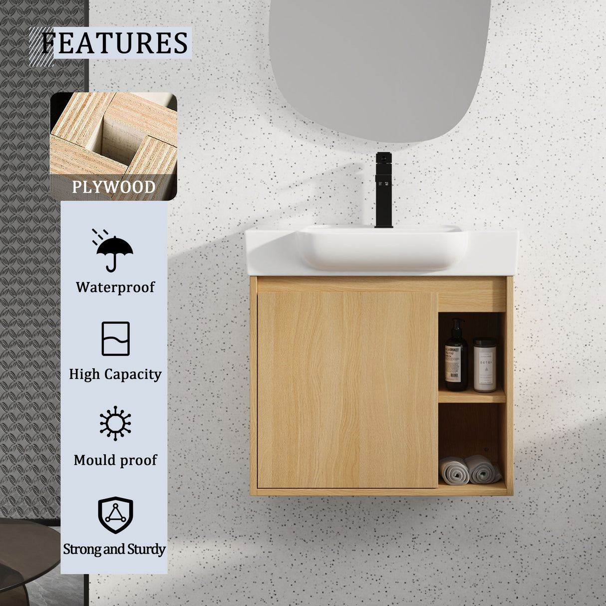 Wall Mounted Bathroom Vanity With Sink & Soft Close Door