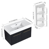 Modern Wall Mounted Bathroom Vanity With Thick Edge Resin Sink And Storage Rack