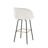Fran - Swivel Fixed-Height Barstool (Set of 2) - Black Metal, Cream Velvet, Gold Metal