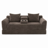 Soft Striped Convertible Sofa Bed, Dual Use Lounge Couch With Cup Holders And Pillows