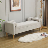 Wide Corduroy Storage Soft Bench With Armrests, Backrest And Two Bolster Pillows