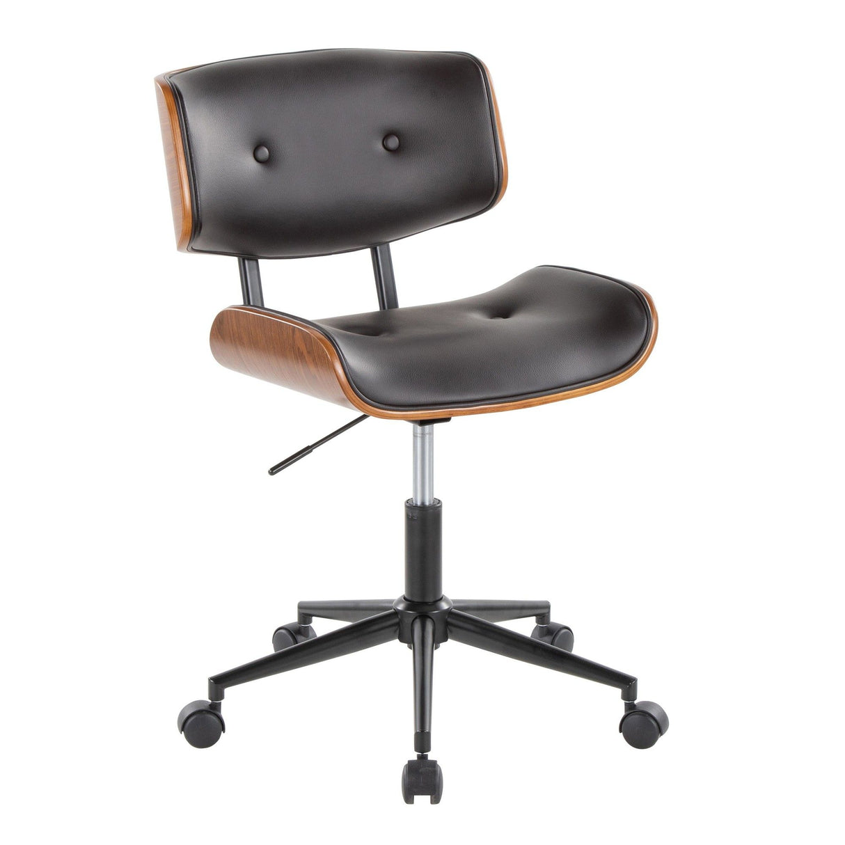 Lombardi - Mid-Century Modern Adjustable Office Chair With Swivel - Walnut Wood And Espresso Faux Leather