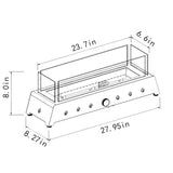 28" Tabletop Fire Pit, Propane Gas Fire Pit With Quick Connect Joint, Glass Wind Guard And Lava Rock, Outdoor Portable Tabletop Fire Pit - Black