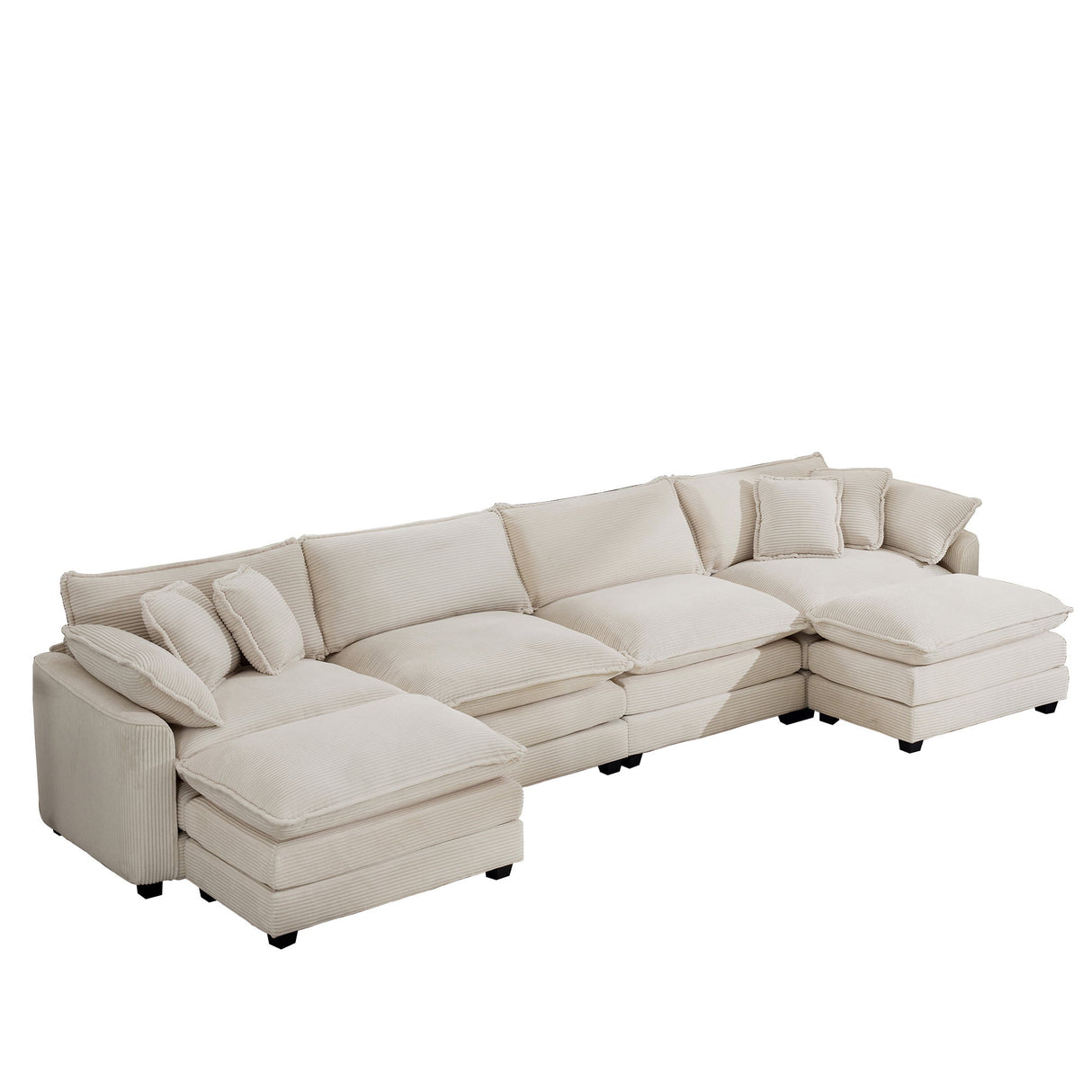 Modern Oversized Modular Cushion Sofa With Ottoman, Low Back, Deep Seating Sofa Set