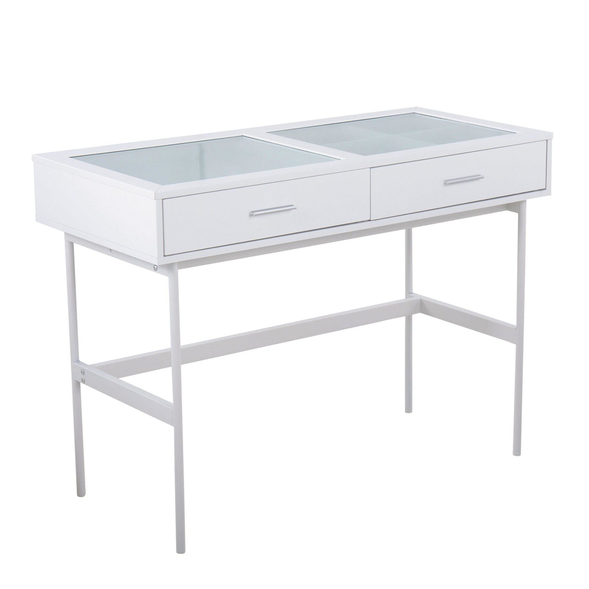 Emery - Console Table - White Wood, White Steel, And Glass Top