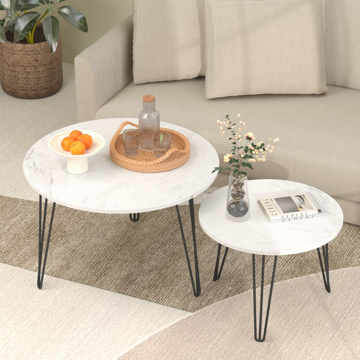 Round Nesting Coffee Table For Living Room (Set of 2)