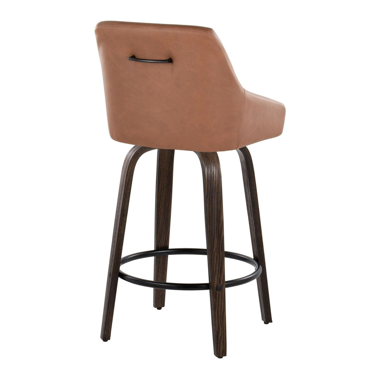 Hannah - 26" Fixed-Height Counter Stool With Swivel And Round Black Metal Footrest (Set of 2) - Walnut Glazed Wood