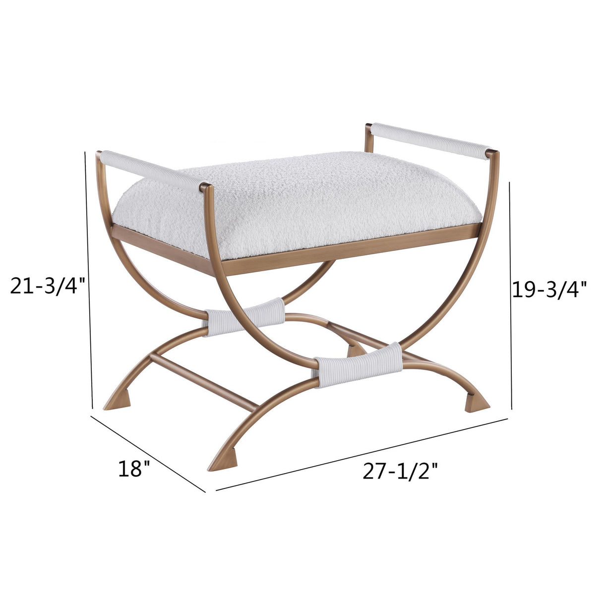 Nora - Bench With Bronze Metal Frame And Boucle Fabric Seat - White