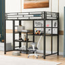 Metal Loft Bed With Desk, 3 Shelves And Ladder