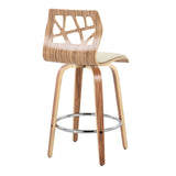 Folia - Contemporary Fixed-Height Swivel Counter Stool (Set of 2) - Zebra Wood And Cream Faux Leather With Round Chrome Metal Footrest