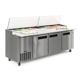 92 In. Three Door Commercial Pizza Prep Refrigerator in Stainless-Steel (KM-RPPS-3DSS)