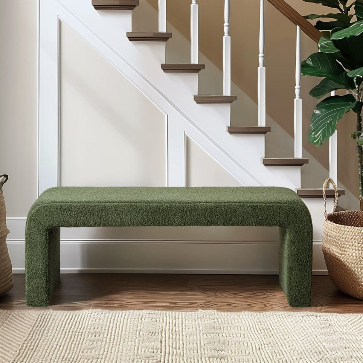 Modern Contemporary Boucle Waterfall Bench