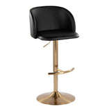 Fran - Adjustable Barstool (Set of 2) - Gold Metal, Black Faux Leather