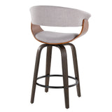 Vintage Mod - 26" Fixed-Height Counter Stool With Swivel (Set of 2) - Walnut Glazed Wood And Stone Fabric With Walnut Wood Accents And Round Black Metal Footrest