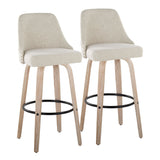 Marcel - 30" Fixed-Height Barstool With Swivel And Round Black Metal Footrest (Set of 2) - Whitewashed Wood And Cream Fabric With Brass Nailhead Trim