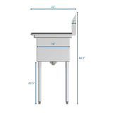 43 in. Two Compartment Stainless Steel Commercial Sink with Drainboard, Bowl Size 12"x 16"x 10" SB121610-16R3
