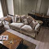 Betria - Sofa With 5 Pillows - Light Green Velvet, Gold & Black High Gloss