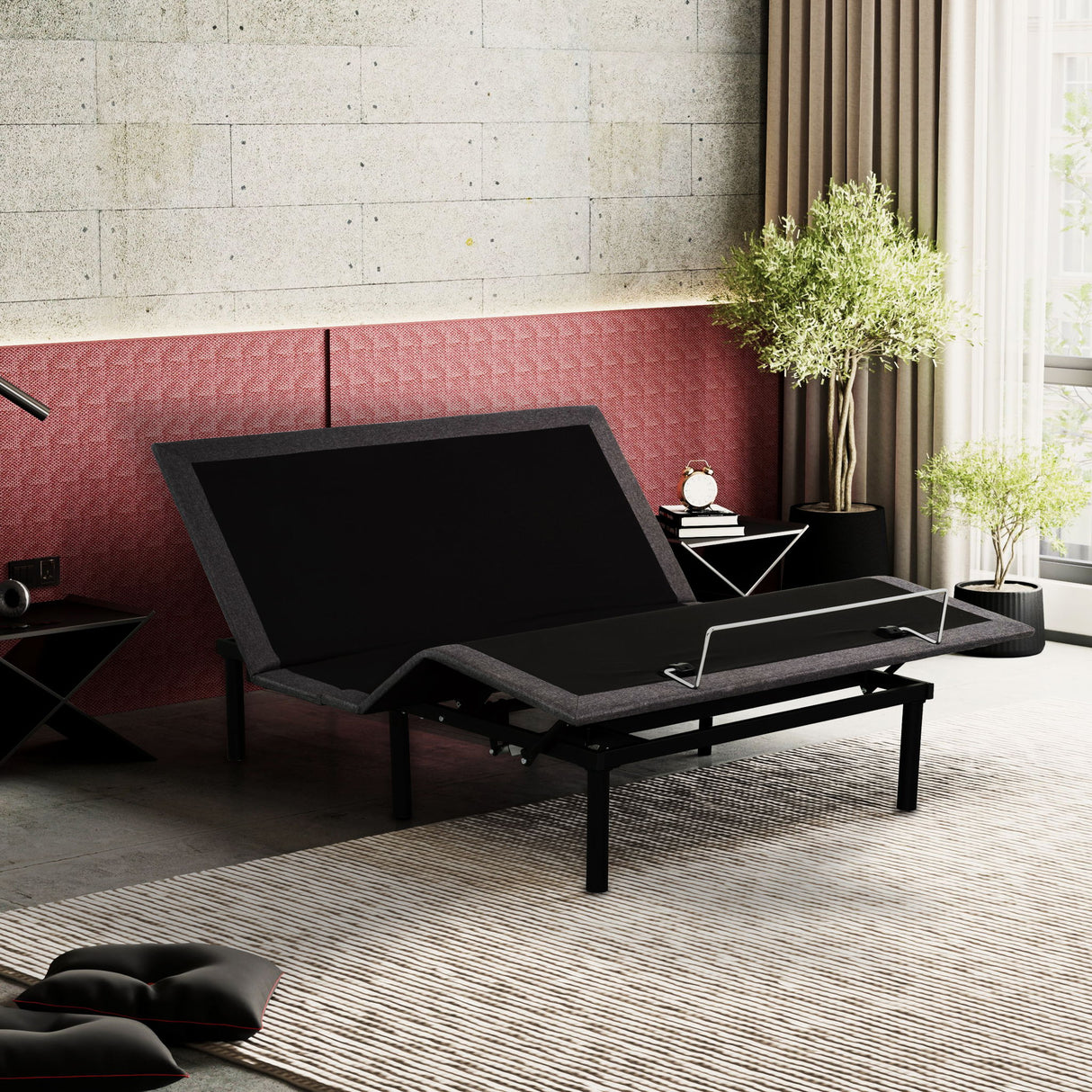 Split King Size Adjustable Bed Base With Wired Remote, Metal Frame