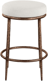 Ferro - Linen Textured Performance Fabric Upholstered Backless Counter Stool - Cream / Brushed Bronze