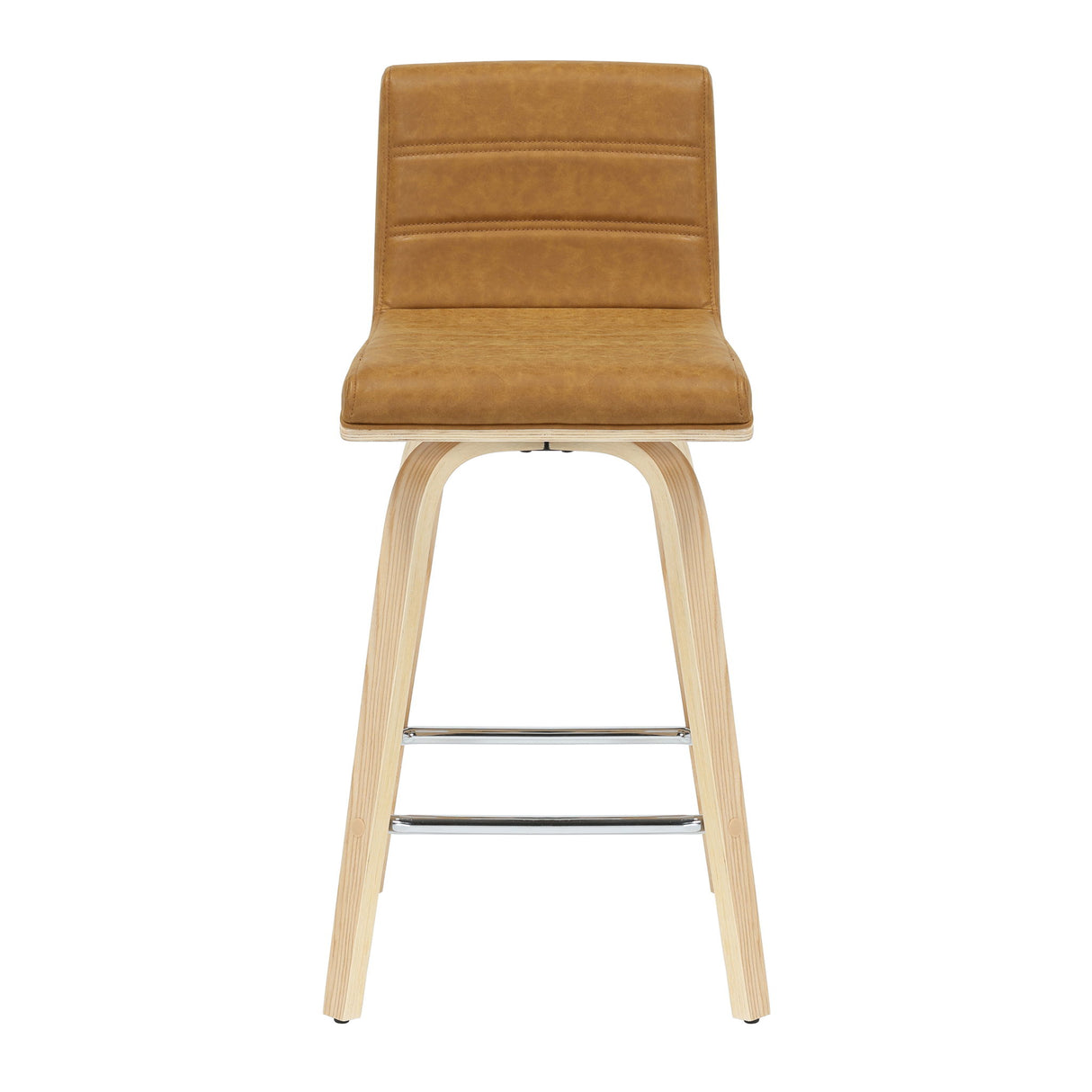 Vienna - 35.5" Swivel Counter Height Square Back Wood Bar Stool With Faux Leather Seat