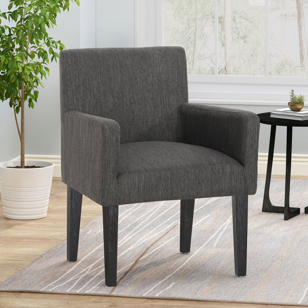 Contemporary Armchair With Track Arms - Charcoal