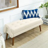 Modern Living Room Bench With Looped Yarn Fabric And Rubber Wooden Legs