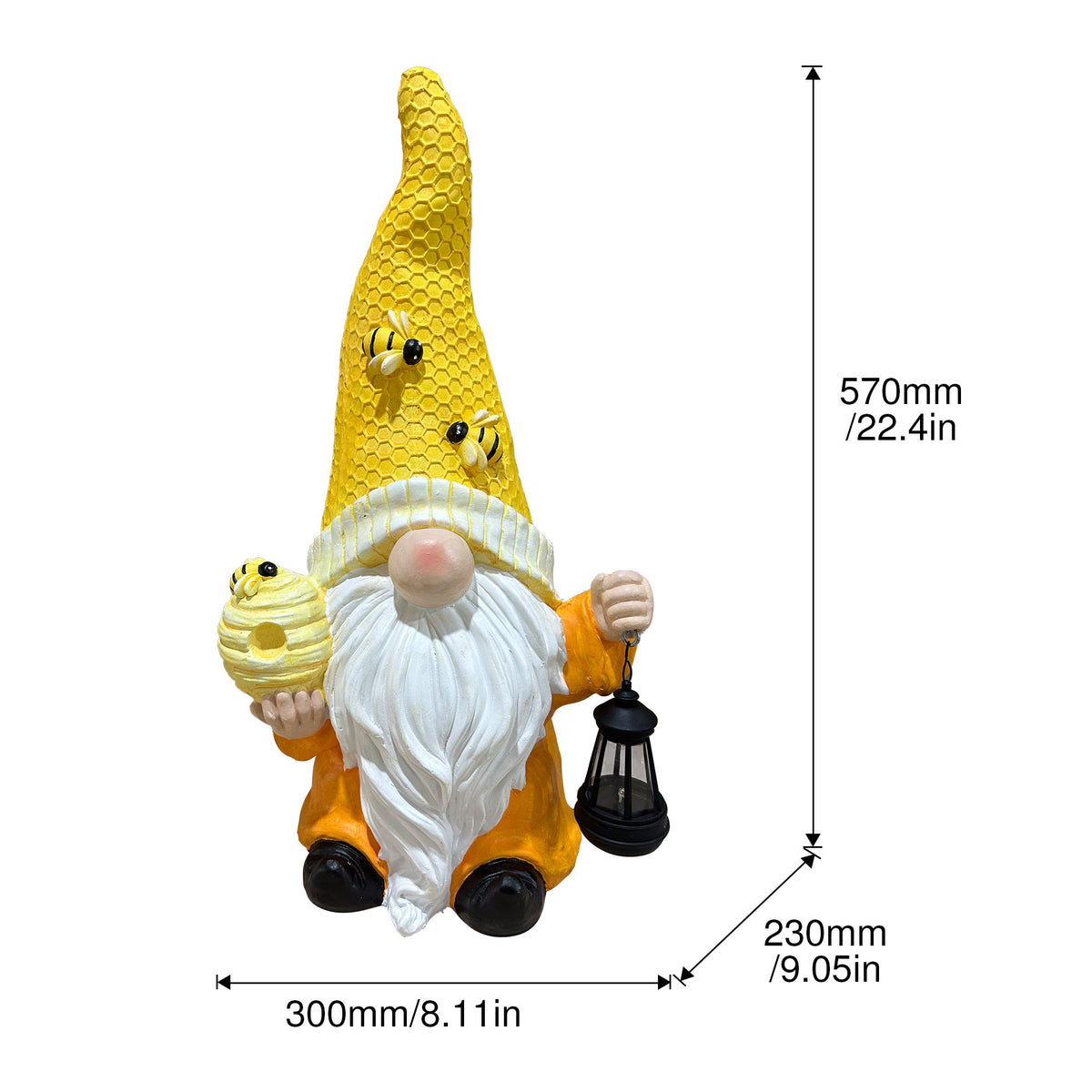 Tree Spirit Old Man Statue With Bee Decor, Garden Sculpture Ornament - Yellow / White