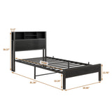 Modern Metal Platform Bed Frame With Storage Headboard And Charging Station