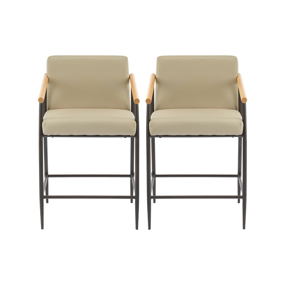 Mid Century Modern Counter Stool Set With Espresso Metal Frame - Khaki