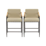 Mid Century Modern Counter Stool Set With Espresso Metal Frame - Khaki