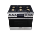Dacor DOP36C86DLS/DA 36 inch dual fuel range silver stainless steel - control panel detail