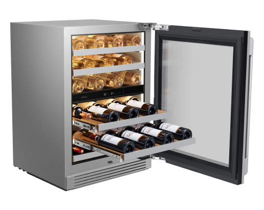 Dacor DRW24G7500APDA wine cellar with stainless panel kit front view
