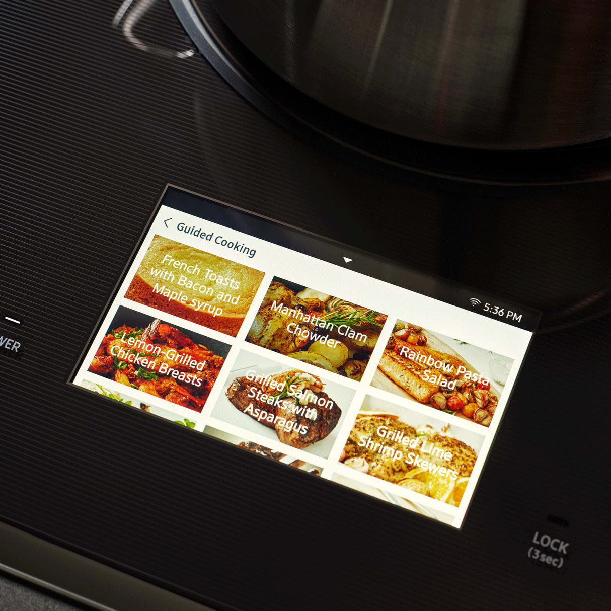 Dacor DTI36M977BB 36 Inch Induction Cooktop guided cooking close-up