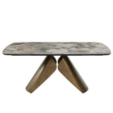 Malika - Ceramic Top Dining Table - Gray & Copper Cross Brushed