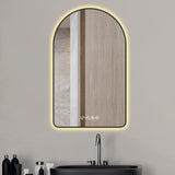 Modern Arched LED Bathroom Mirror With Time And Temperature Display, Anti Fog, Dimmable Light - Black