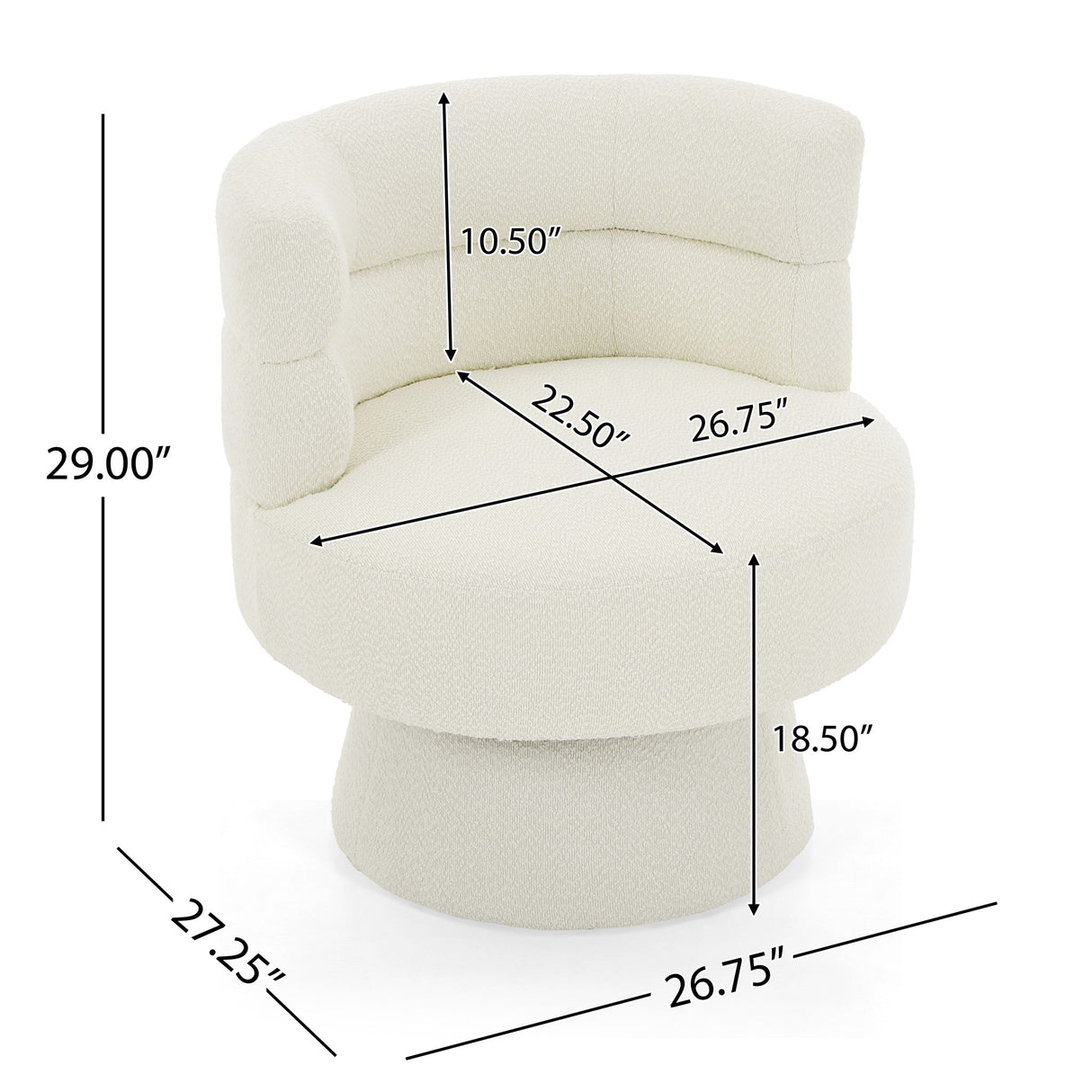 Swivel Accent Chair, 360° Rotating Design With Ergonomic Support For Living Room, Bedroom & Home Office - Cream White