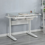 38.18" Hand Crank Adjustable Drafting Table Drawing Desk With 2 Metal Drawers With Stool