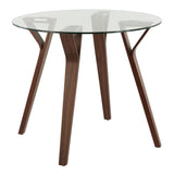 Folia - 3 Piece Round Fabrico Dining Set - Walnut Wood, Clear Glass, Cream Noise Fabric