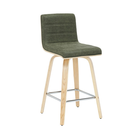 Vienna - 35.5" Swivel Counter Height Square Back Wood Bar Stool With Faux Leather Seat