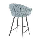 Matisse - Braided Contemporary Counter Stool - Black Metal With Gray Faux Leather And Blue Fabric