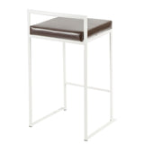 Fuji - 26" Stackable Counter Stool (Set of 3) - White Metal With Brown Faux Leather Cushion