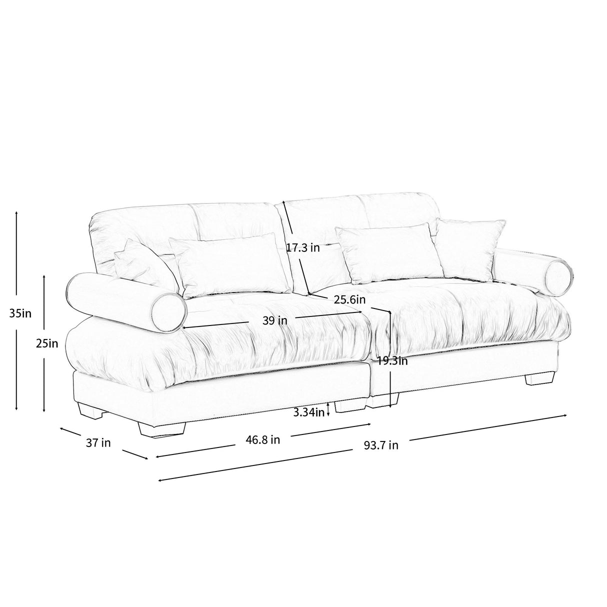Modern Velvet Sofa With Bolstered Armrests And Pillows