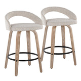 Grotto - Upholstered Fixed-Height Counter Stool (Set of 2) - Whitewashed Wood, Black Metal
