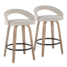 Grotto - Upholstered Fixed-Height Counter Stool (Set of 2) - Whitewashed Wood, Black Metal